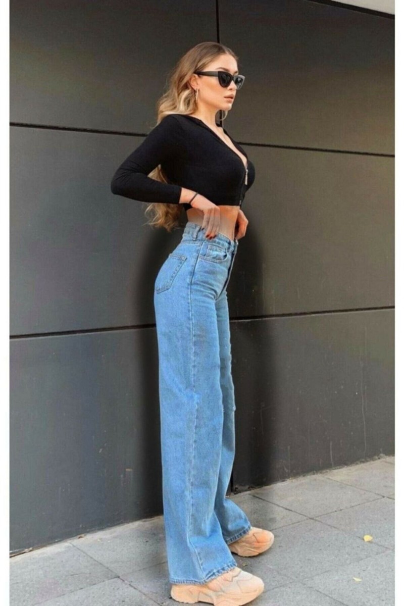 Orta Mavi Power Likralı Yırtık Süper Yüksek Bel Salaş Jeans Palazzo Pantolon Orta Mavi Power Likralı Yırtık Süper Yüksek Bel Salaş Jeans Palazzo Pantolon