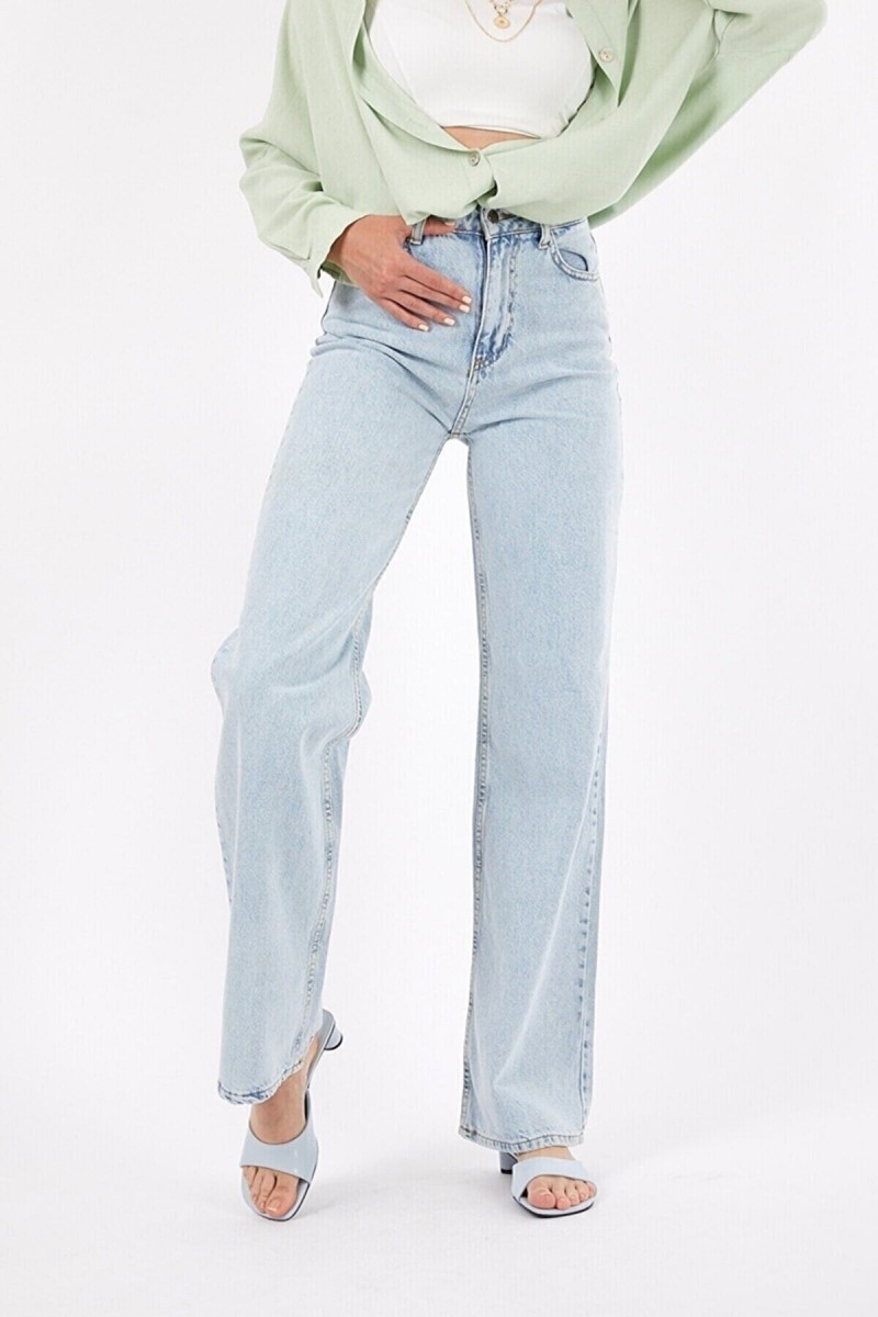Kadın Buz Kar Salaş Likralı Kadın Mavi Süper Yüksek Bel Salaş Paça Denim Kot Palazzo Pantolon Kadın Buz Kar Salaş Likralı Kadın Mavi Süper Yüksek Bel Salaş Paça Denim Kot Palazzo Pantolon