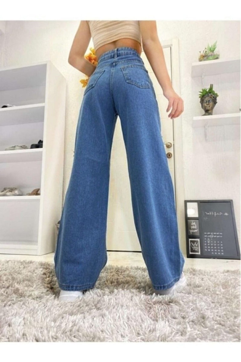 Orta Mavi Likralı Süper Yüksek Bel Salaş Jeans Palazzo Pantolon. (süper Yüksek) Orta Mavi Likralı Süper Yüksek Bel Salaş Jeans Palazzo Pantolon. (süper Yüksek)