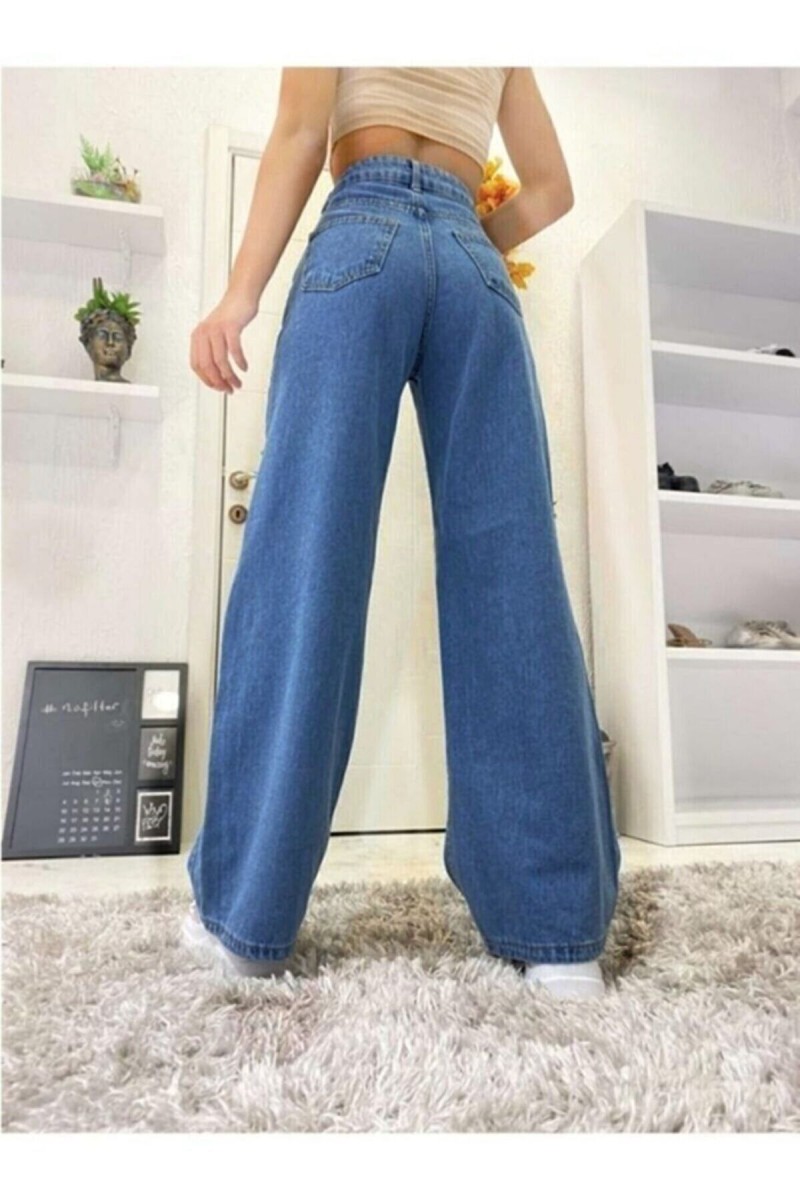 Orta Mavi Likralı Süper Yüksek Bel Salaş Jeans Palazzo Pantolon. (süper Yüksek) Orta Mavi Likralı Süper Yüksek Bel Salaş Jeans Palazzo Pantolon. (süper Yüksek)