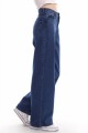 Vandanara Likralı Kadın Koyu Mavi Süper Yüksek Bel Salaş Paça Denim Kot Salaş Pantolon