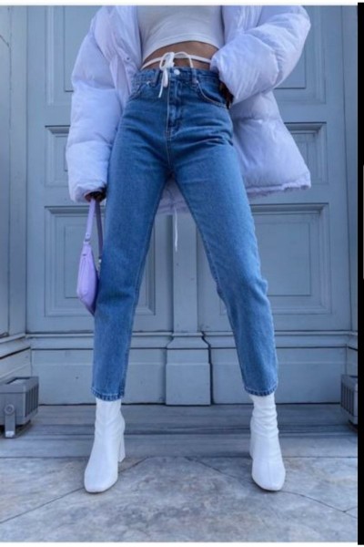 Rimma Açık Mavi Solmaz Mom Jean Kadın Boyfriend Yüksek Bel Power Likra Pantolon