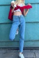 Açık Mavi Solmaz Mom Jean Kadın Boyfriend Yüksek Bel Power Likra Pantolon Açık Mavi Solmaz Mom Jean Kadın Boyfriend Yüksek Bel Power Likra Pantolon