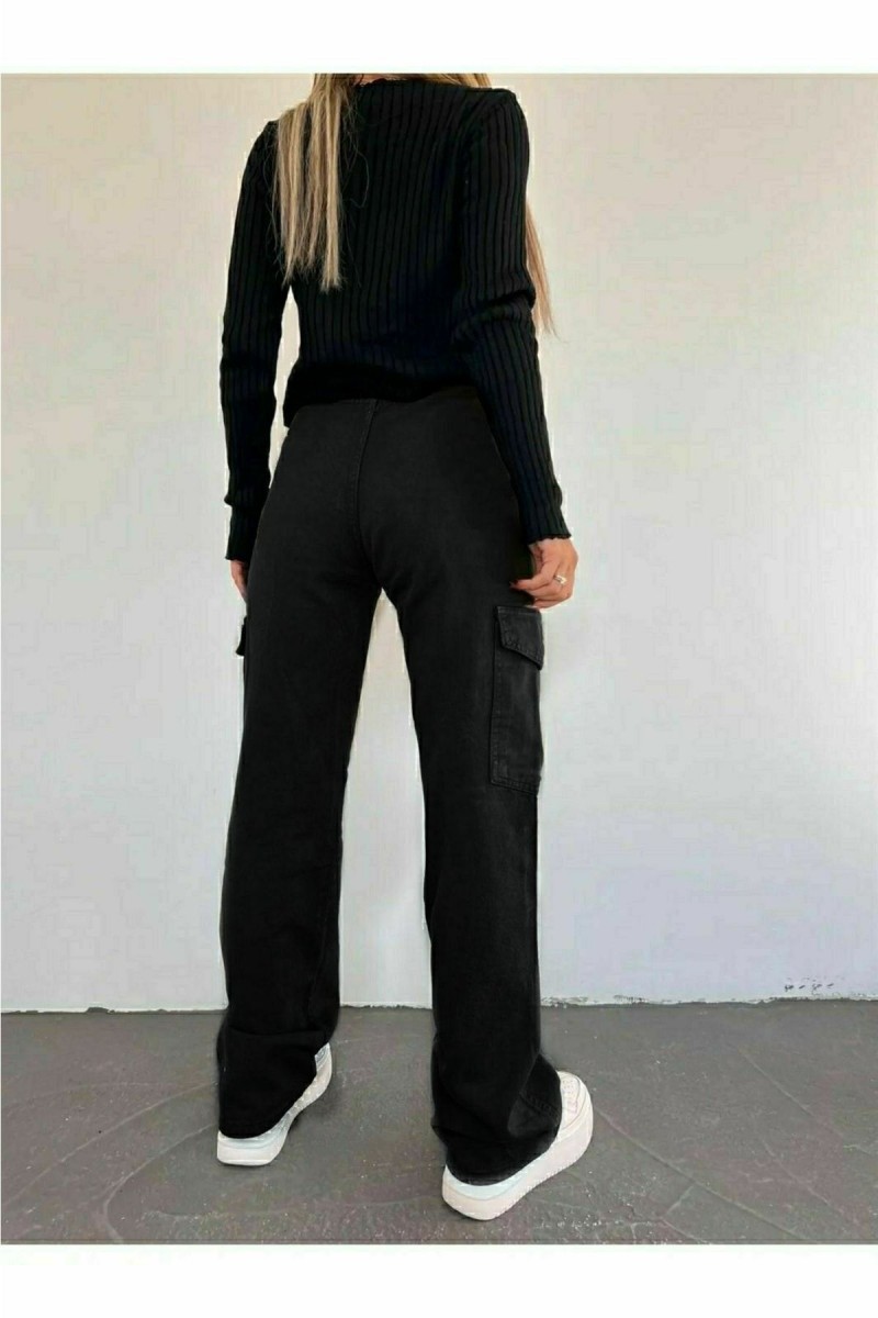 Kargo Siyah Solmaz Liralı Kargo Cep Palazzo Wide Leg Arka Cepsiz Kargo Siyah Solmaz Liralı Kargo Cep Palazzo Wide Leg Arka Cepsiz