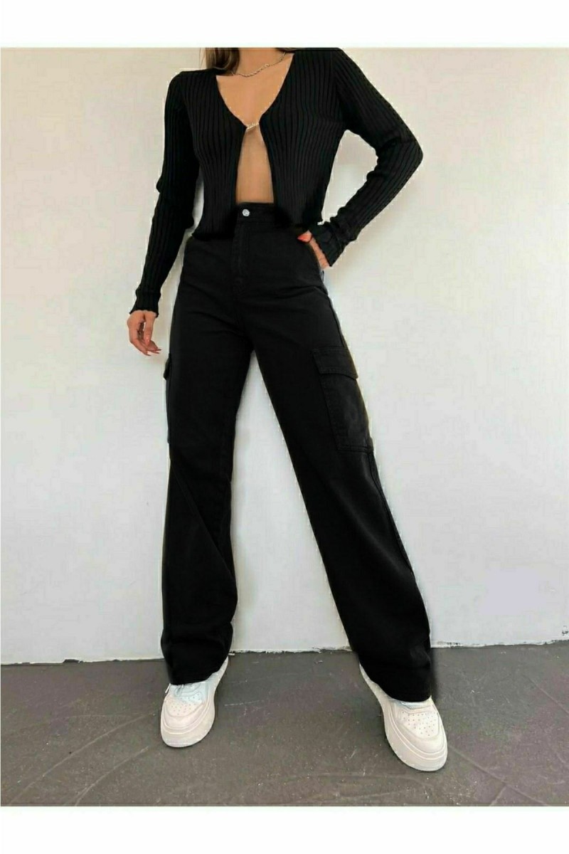 Kargo Siyah Solmaz Liralı Kargo Cep Palazzo Wide Leg Arka Cepsiz Kargo Siyah Solmaz Liralı Kargo Cep Palazzo Wide Leg Arka Cepsiz