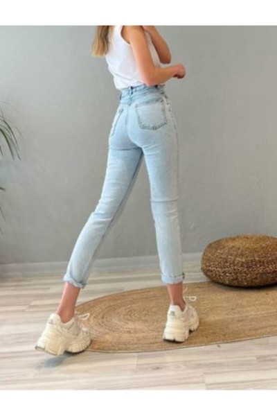 Phoebe Buz Kar Skiiny Mom (fit Mom) Yüksek Bel Mom Jeans Boyfriend