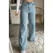 Queen Power Likralı Kadın Açık Mavi Kar Yıkama Yüksek Bel Bol Paça Denim Kot Pantolon Lvk-001040a