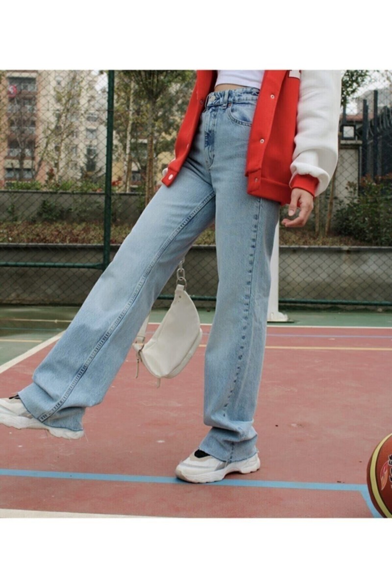Alice 90 s Orta Mavi Kar Yıkama Mavi Likralı Süper Extra Yüksek Bel Palazzo Salaş Jean Pantolon