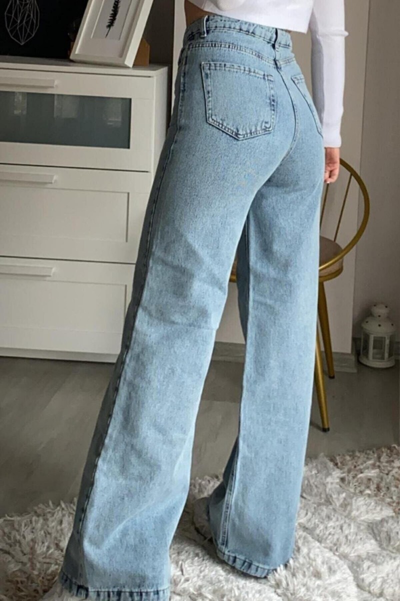Queen Power Likralı Kadın Açık Mavi Kar Yıkama Yüksek Bel Bol Paça Denim Kot Pantolon Lvk-001040a Queen Power Likralı Kadın Açık Mavi Kar Yıkama Yüksek Bel Bol Paça Denim Kot Pantolon Lvk-001040a
