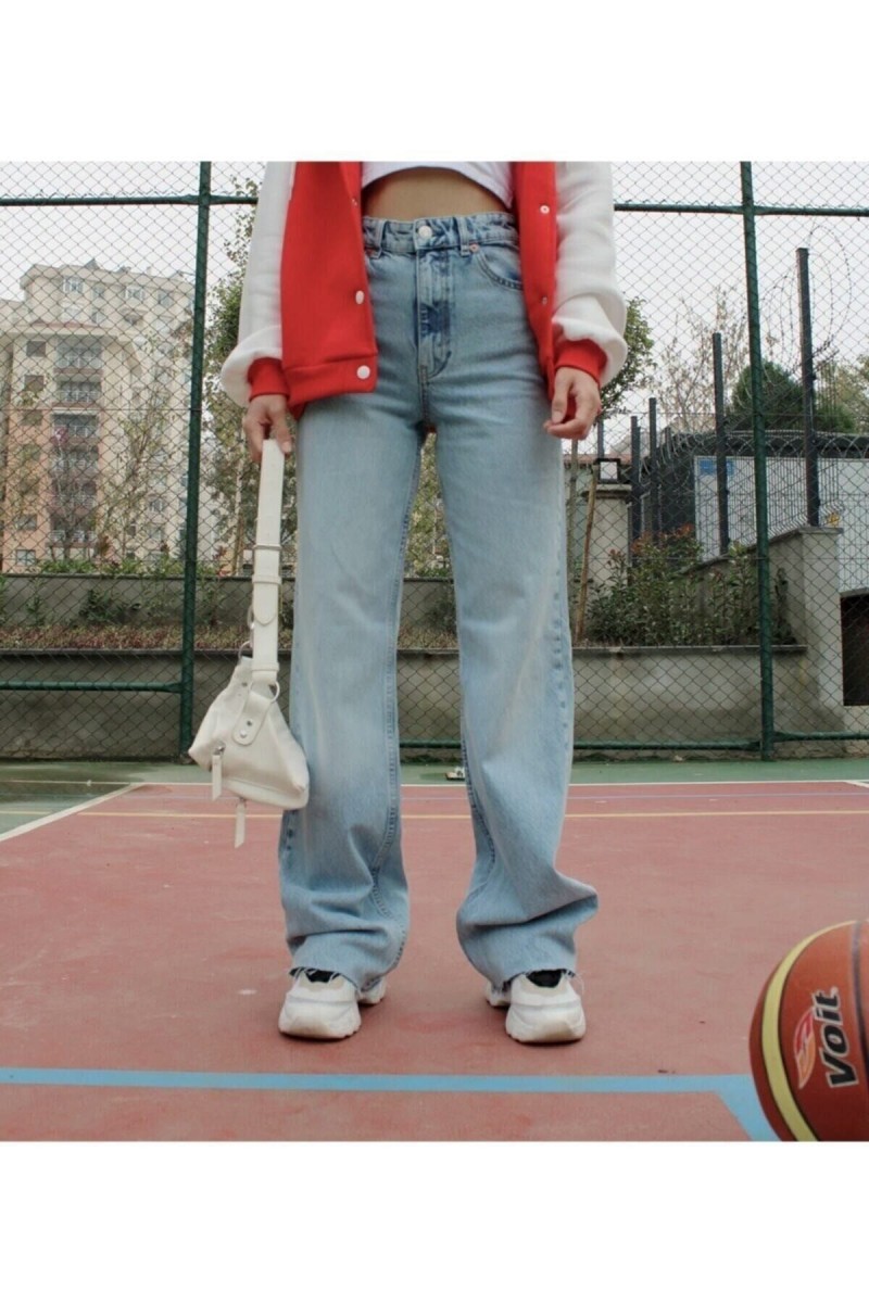 Alice 90 s Orta Mavi Kar Yıkama Mavi Likralı Süper Extra Yüksek Bel Palazzo Salaş Jean Pantolon