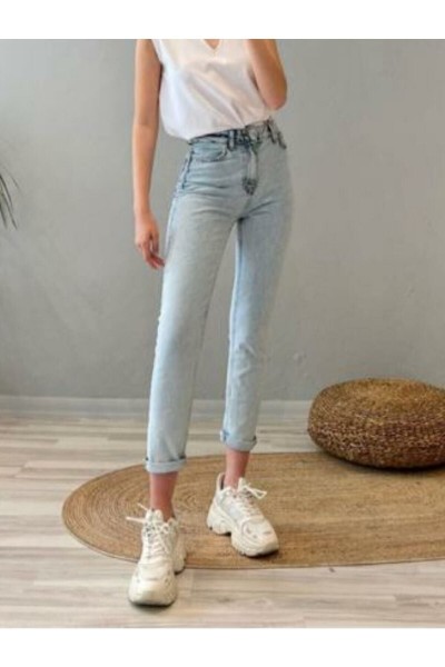 Phoebe Buz Kar Skiiny Mom (fit Mom) Yüksek Bel Mom Jeans Boyfriend
