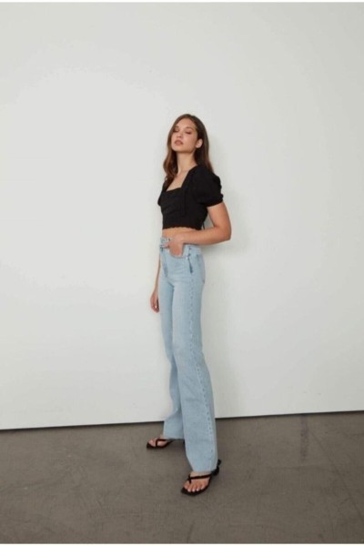 Extra Yüksek A.c.a.i.p S.o.l.m.a.z Mavi Salaş Jeans Palazzo Pantolon (süper Yüksek )