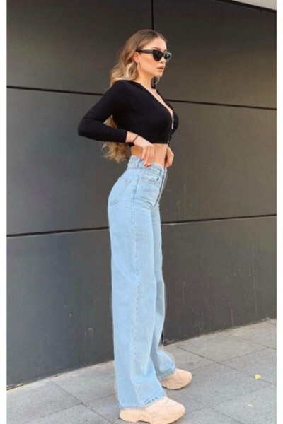 Mavi Power Likralı Süper Yüksek Bel Salaş Jeans Palazzo Pantolon