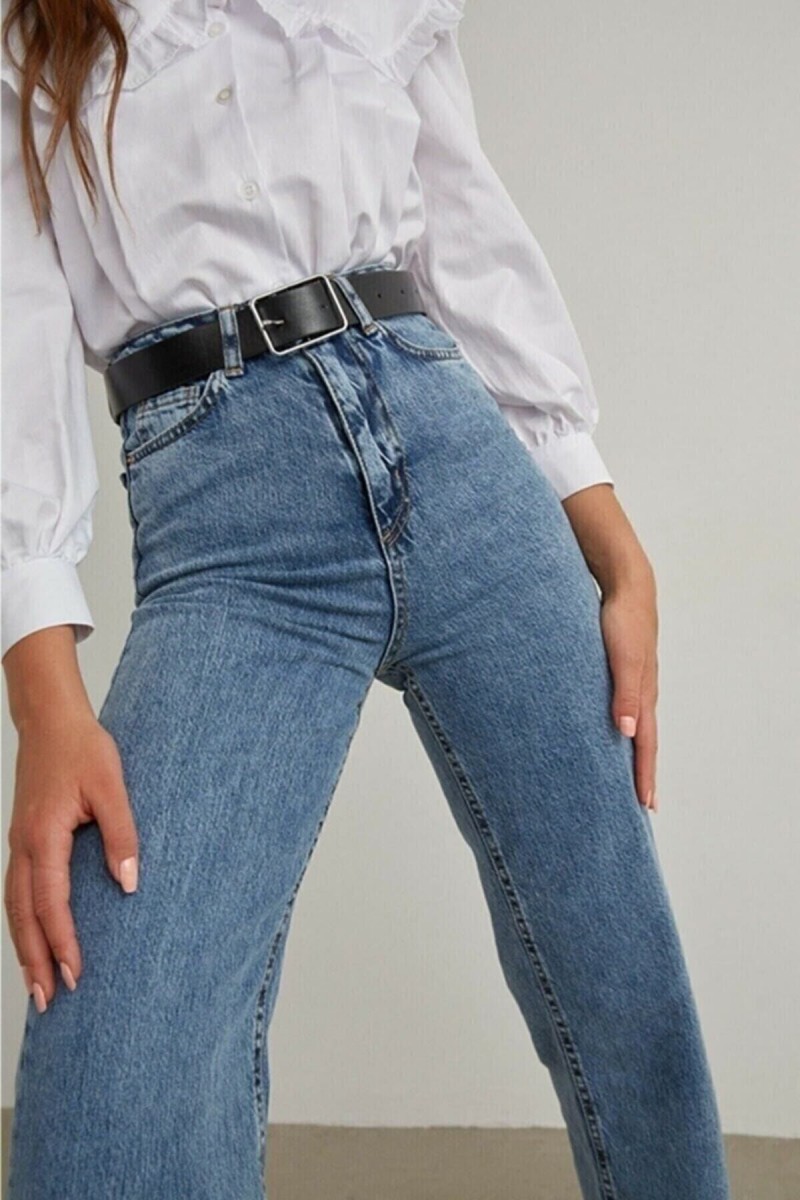 Alissa 90 s Kar Yıkama Mavi Likralı Süper Extra Yüksek Bel Palazzo Salaş Jean Pantolon