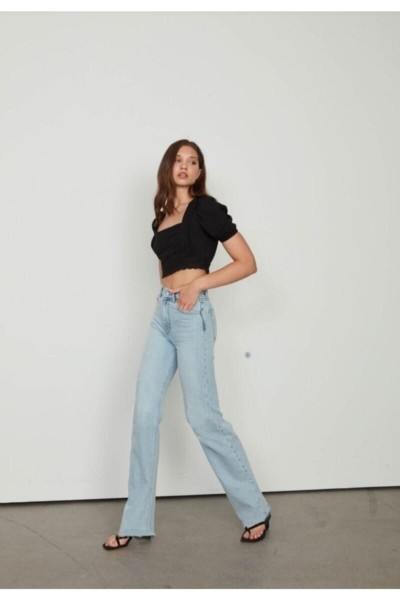 Extra Yüksek A.c.a.i.p S.o.l.m.a.z Mavi Salaş Jeans Palazzo Pantolon (süper Yüksek )