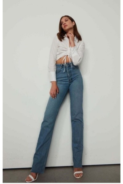 Extra Yüksek A.c.a.i.p S.o.l.m.a.z Mavi Salaş Jeans Palazzo Pantolon (süper Yüksek )
