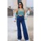 Dark Blue 90 s Orta Koyu Mavi Likralı Süper Extra Yüksek Bel Palazzo Salaş Jean Pantolon