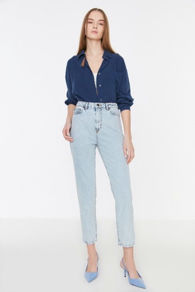 Polina Solmaz Kar Mom Jeans Kadın Boyfriend Yüksek Bel Power Likra Pantolon