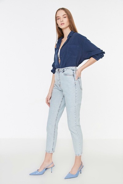 Polina Solmaz Kar Mom Jeans Kadın Boyfriend Yüksek Bel Power Likra Pantolon