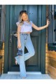 Selena Ispanyol Yüksek Bel Solmaz Mavi Kar Yıkama Kot Pantolon Selena Ispanyol Yüksek Bel Solmaz Mavi Kar Yıkama Kot Pantolon
