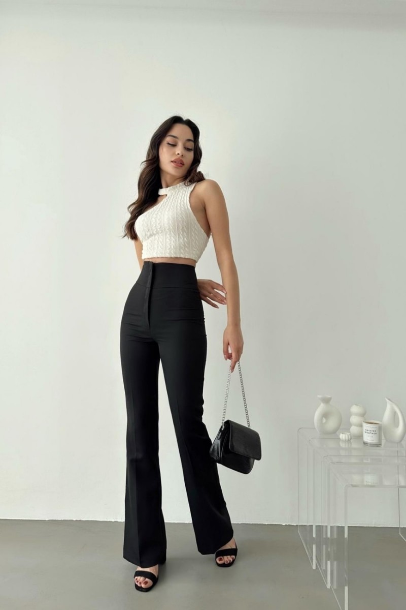 Roseli Kadın Siyah Yüksek Bel Ispanyol Kumaş Pantolon