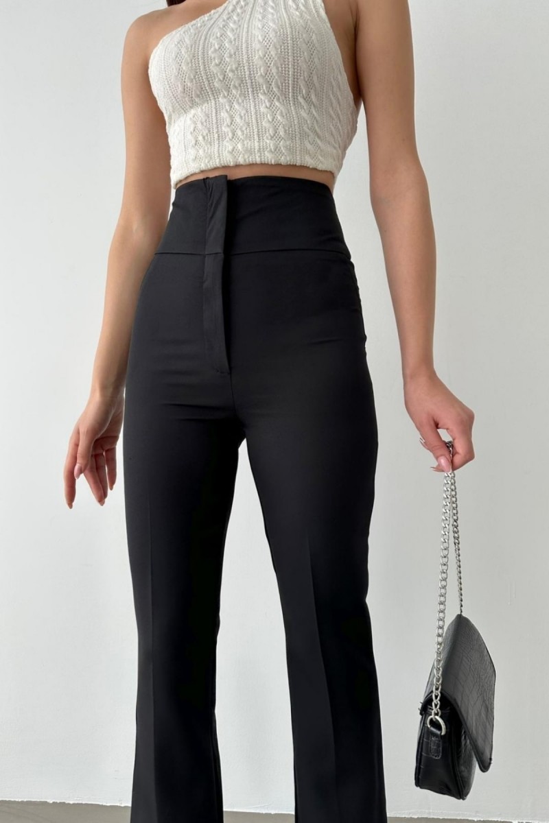 Roseli Kadın Siyah Yüksek Bel Ispanyol Kumaş Pantolon