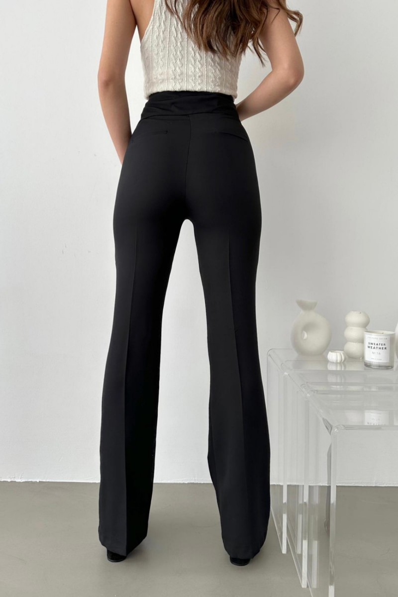 Roseli Kadın Siyah Yüksek Bel Ispanyol Kumaş Pantolon