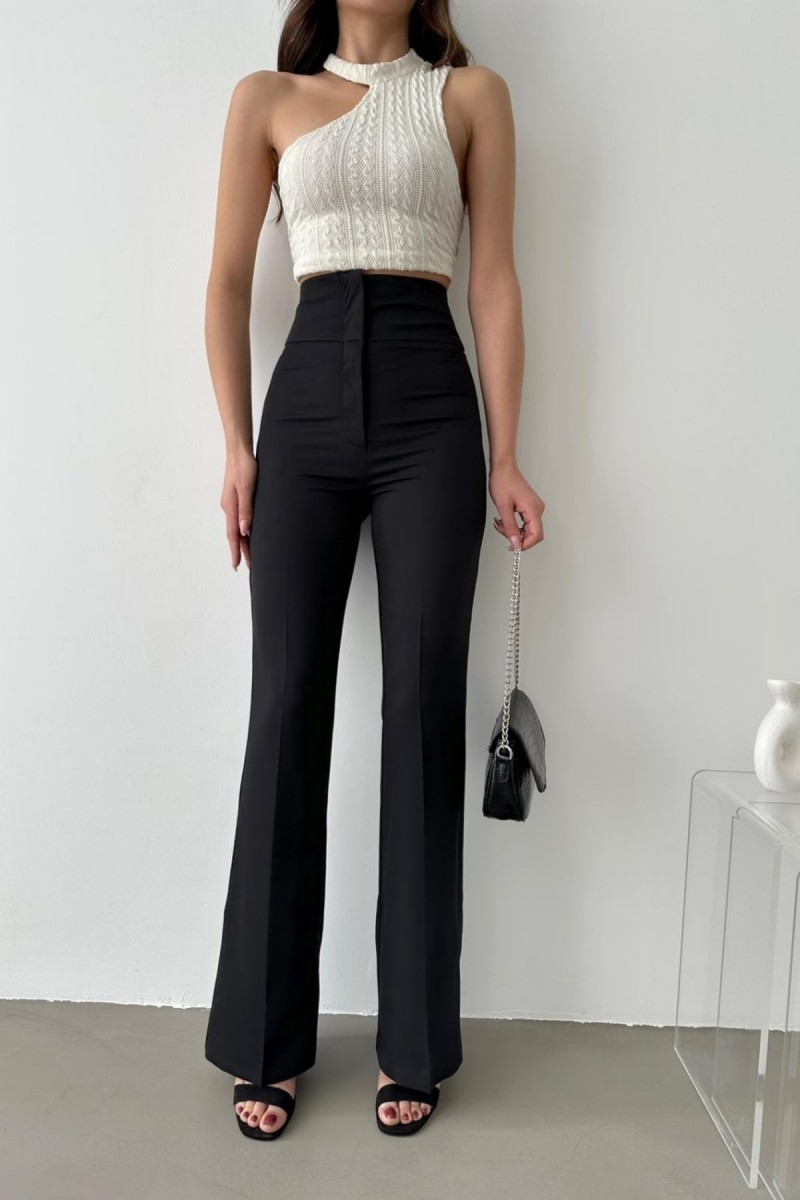 Roseli Kadın Siyah Yüksek Bel Ispanyol Kumaş Pantolon