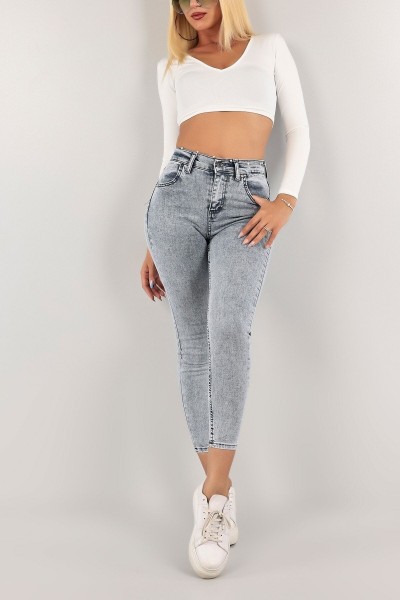 Leon Mavi Yüksel Bel Dar Paça Skinny Likralı Kot Pantalon