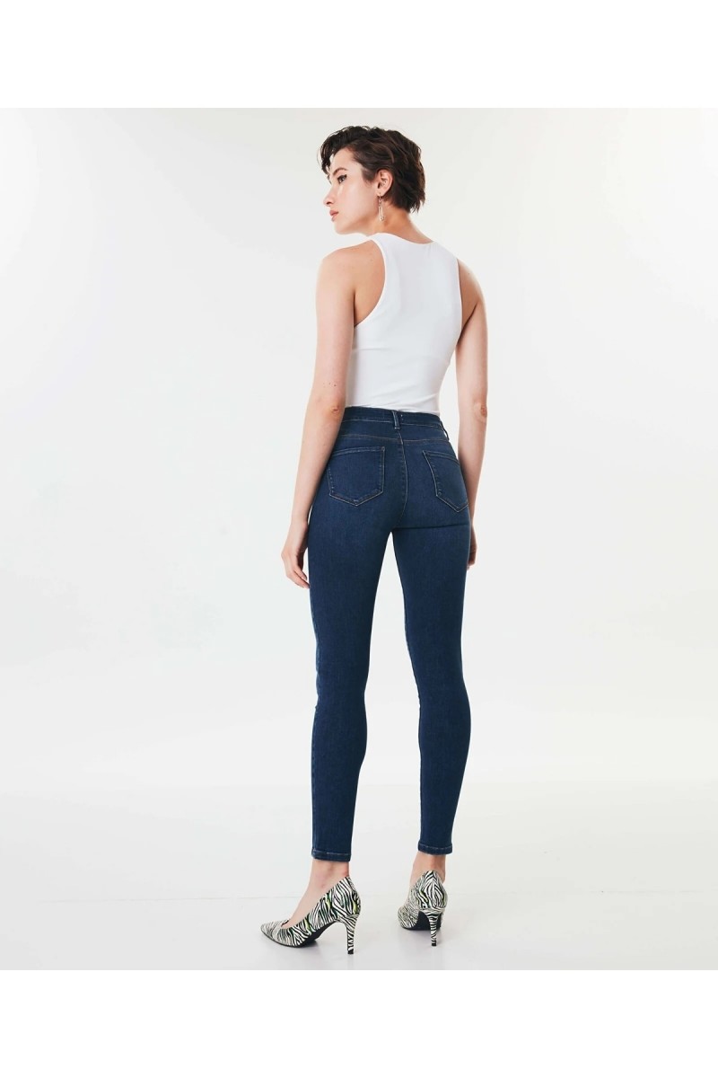 Kadın Solmayan Mavi Bıyık Skinny Yüksek Bel Jeans Pantolon