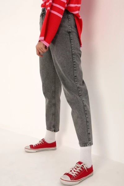 Spanish Yüksek Bel Füme Kar Yıkama Mom Kot Pantolon Likralı Solmaz Ekstra Rahat Mom Jeans