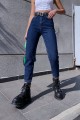 Yüksek Bel Koyu Mavi Mom Kot Pantolon Likralı Solmaz Ekstra Rahat Mom Jeans
