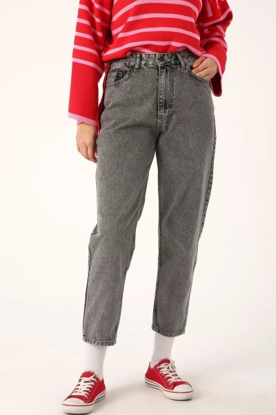 Spanish Yüksek Bel Füme Kar Yıkama Mom Kot Pantolon Likralı Solmaz Ekstra Rahat Mom Jeans
