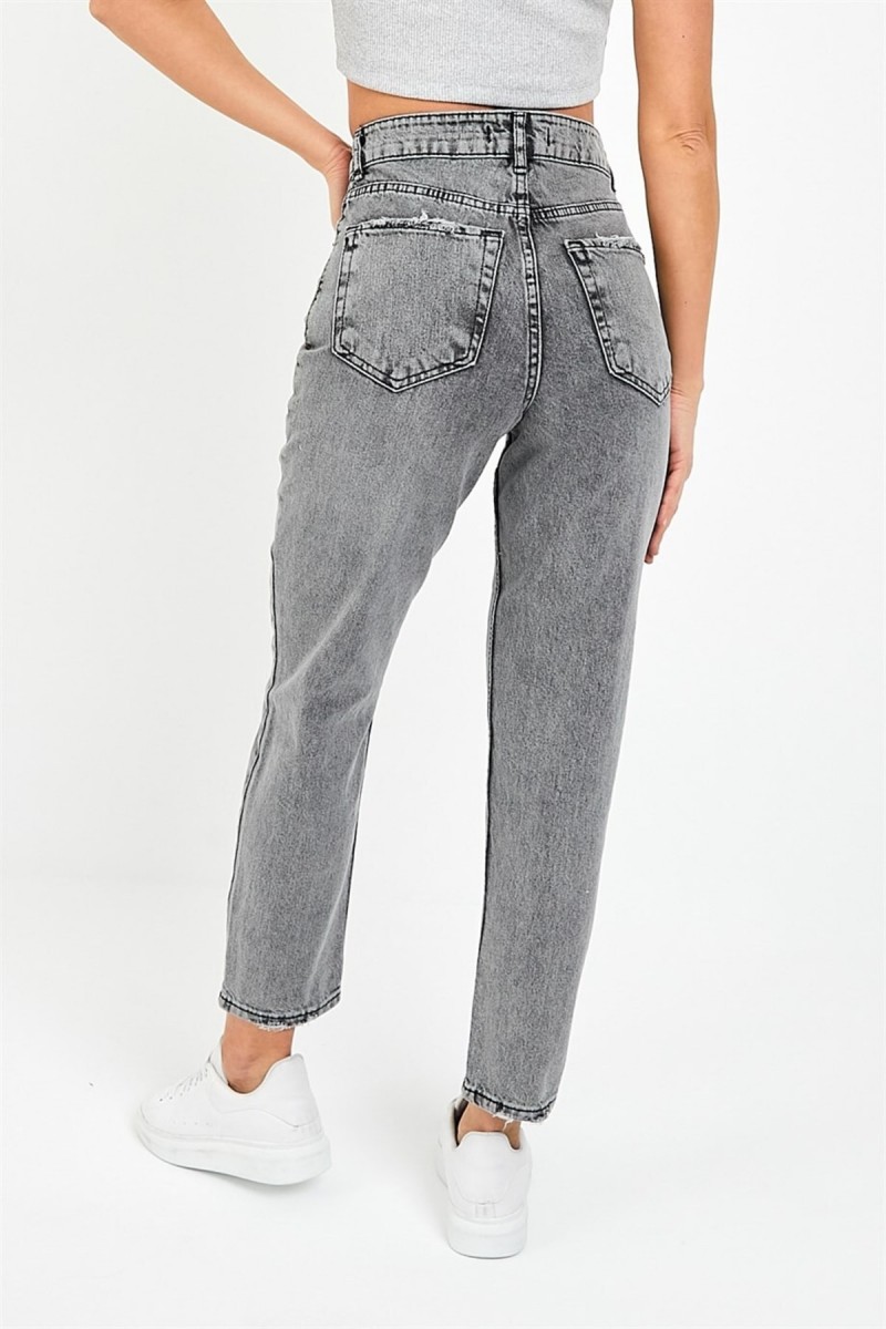 Spanish Yüksek Bel Gri Kar Mom Kot Pantolon Likralı Solmaz Füme Ekstra Rahat Mom Jeans