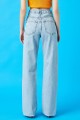 Hooden Likralı Kadın Buz Mavi Kar Yıkama Süper Yüksek Bel Salaş Paça Denim Salaş Palazzo Pantolon