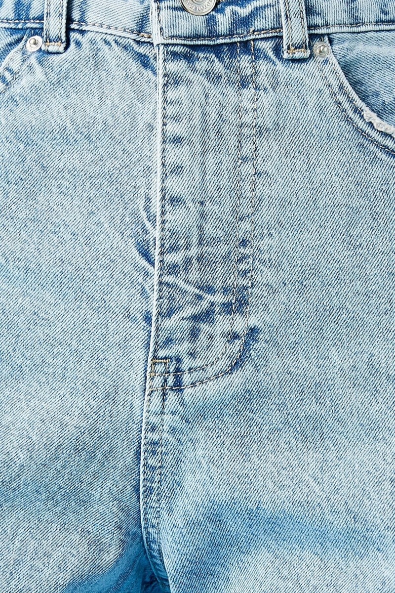 Hooden Likralı Kadın Buz Mavi Kar Yıkama Süper Yüksek Bel Salaş Paça Denim Salaş Palazzo Pantolon