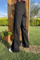 Wooden Likralı Kadın Siyah Süper Yüksek Bel Salaş Paça Salaş Denim Kot Palazzo Salaş