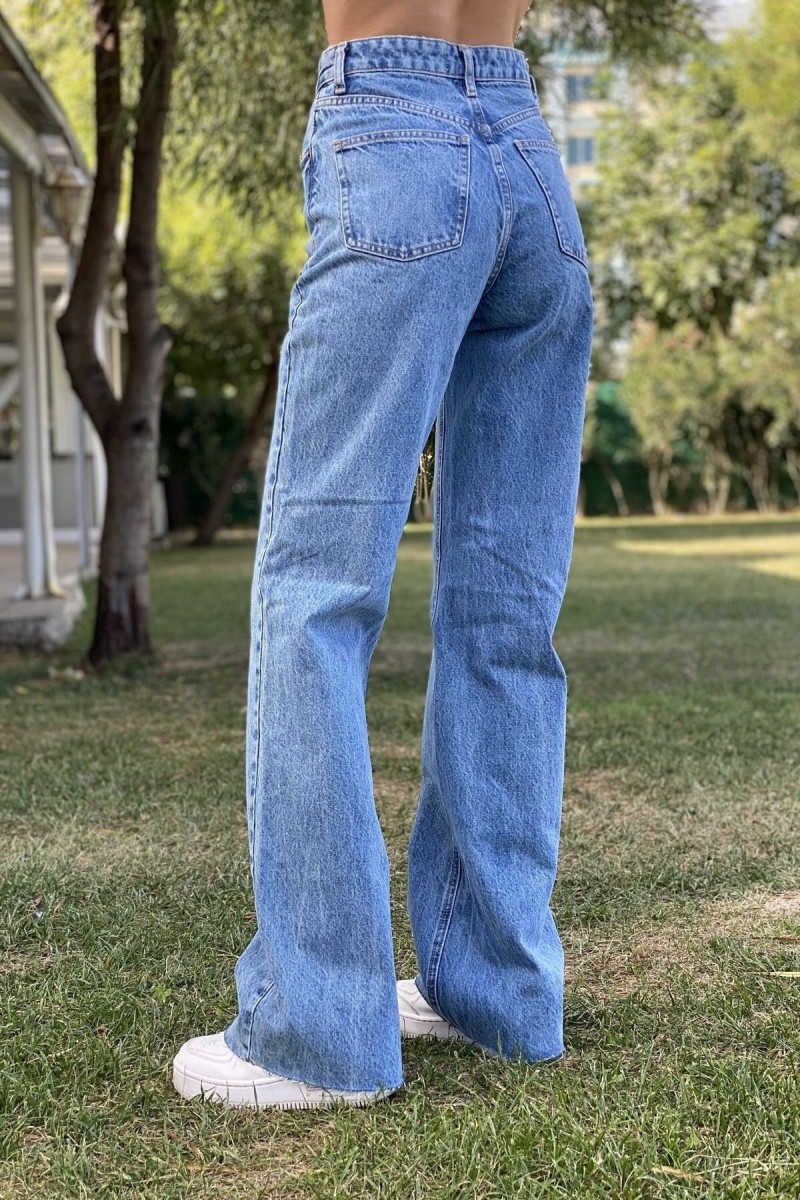 Nicola Likralı Kadın Açık Kar Yıkama Süper Yüksek Bel Salaş Paça Denim Kot Salaş Pantolon