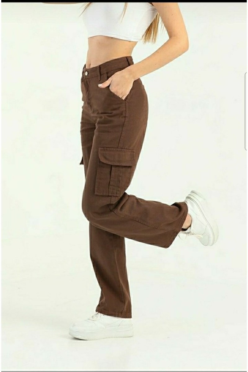 Kadın Kahverengi Kargo Cep Arka Cepsiz Exstra Yüksek Bel Palazzo Jean Pantalon Kadın Kahverengi Kargo Cep Arka Cepsiz Exstra Yüksek Bel Palazzo Jean Pantalon