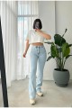 Beauty Kadın Açık Mavi Kar Yıkama Ispanyol Kalıp Ispanyol Paça Yüksek Bel Jean