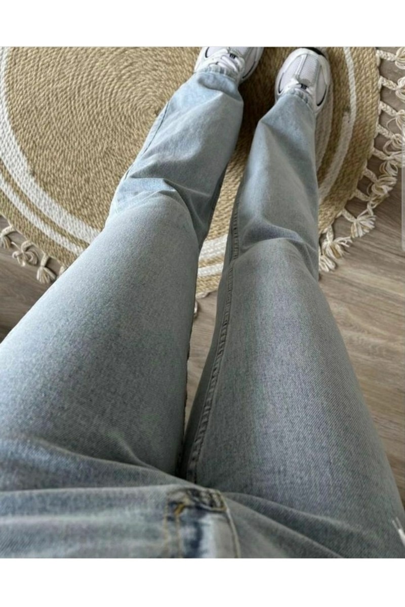 Beauty Kadın Açık Mavi Kar Yıkama Ispanyol Kalıp Ispanyol Paça Yüksek Bel Jean
