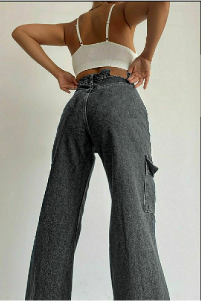 Faylinn Füme Kargo Salaş Arka Cepsiz Likralı Süper Yüksek Bel Jean Pantolon