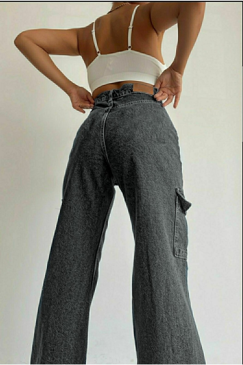 Faylinn Füme Kargo Salaş Arka Cepsiz Likralı Süper Yüksek Bel Jean Pantolon