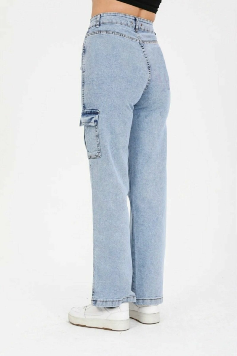 Kaitlyn Açık Kar Yıkama Mavi Kargo Salaş Arka Cepsiz Likralı Süper Yüksek Bel Jean Pantolon