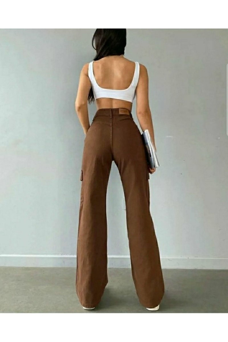 Kadın Kahverengi Kargo Cep Arka Cepsiz Exstra Yüksek Bel Palazzo Jean Pantalon Kadın Kahverengi Kargo Cep Arka Cepsiz Exstra Yüksek Bel Palazzo Jean Pantalon