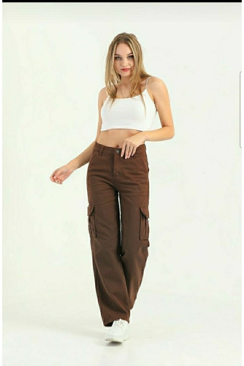 Kadın Kahverengi Kargo Cep Arka Cepsiz Exstra Yüksek Bel Palazzo Jean Pantalon Kadın Kahverengi Kargo Cep Arka Cepsiz Exstra Yüksek Bel Palazzo Jean Pantalon