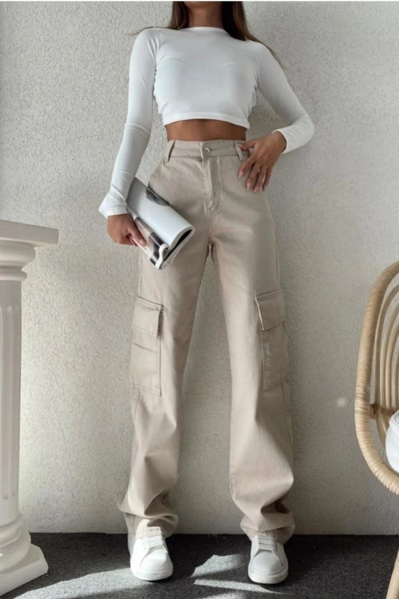 Angel Kadın Bej Kargo Cep Arka Cepsiz Exstra Yüksek Bel Palazzo Jean Pantalon Angel Kadın Bej Kargo Cep Arka Cepsiz Exstra Yüksek Bel Palazzo Jean Pantalon