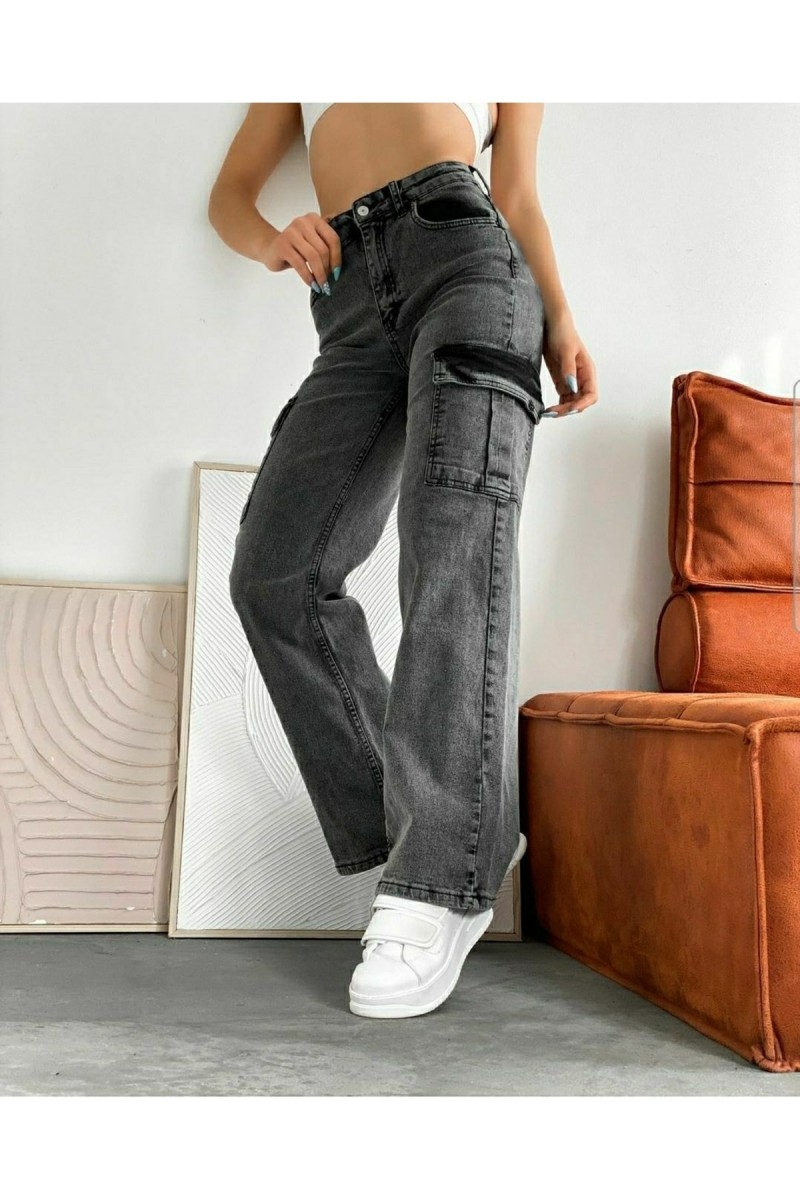 Faylinn Füme Kargo Salaş Arka Cepsiz Likralı Süper Yüksek Bel Jean Pantolon