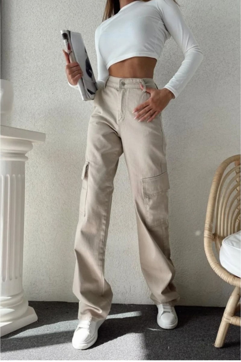 Angel Kadın Bej Kargo Cep Arka Cepsiz Exstra Yüksek Bel Palazzo Jean Pantalon Angel Kadın Bej Kargo Cep Arka Cepsiz Exstra Yüksek Bel Palazzo Jean Pantalon