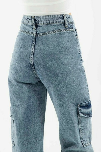 Pamela Orta Kar Yıkama Mavi Kargo Salaş Arka Cepsiz Likralı Süper Yüksek Bel Jean Pantolon